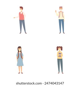 Illustration featuring a collection of four different cartoon characters, each showcasing a unique stance and emotion