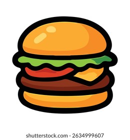 Illustration Featuring Colored and Outline Versions of a Classic Cheeseburger Icon
