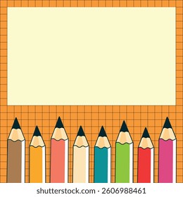 illustration featuring colored pencils and a blank space for text flat vector illustration.