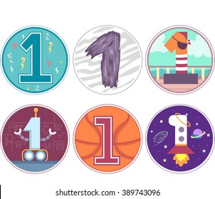 Illustration Featuring Colorful Badges with the Number 1 Written on It