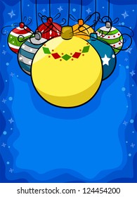 Illustration Featuring Colorful Christmas Balls Against a Blue Background