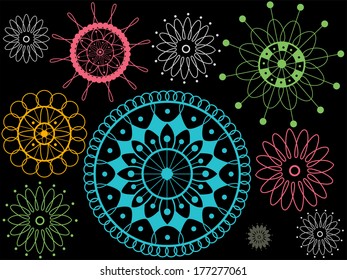 Illustration Featuring Colorful Doilies with Different Designs