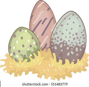 Illustration Featuring Colorful Prehistoric Eggs with Different Patterns Resting on a Nest