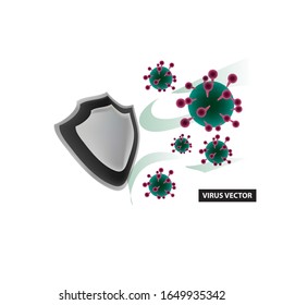 Illustration Featuring Common Viruses, corona , mers with shield. Wuhan virus disease. Corona Virus Cell Vector Illustration. Good for template background, banner, poster, etc.