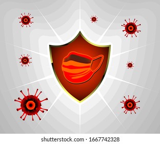 Illustration Featuring Common Viruses, corona , mers with Mask shield. Corona Virus Cell Vector Illustration. Good for template background, banner, poster, etc. 