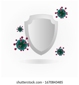 Illustration Featuring Common Viruses, corona , mers with shield. Wuhan virus disease. Corona Virus Cell Vector Illustration. Good for template background, banner, poster, etc.