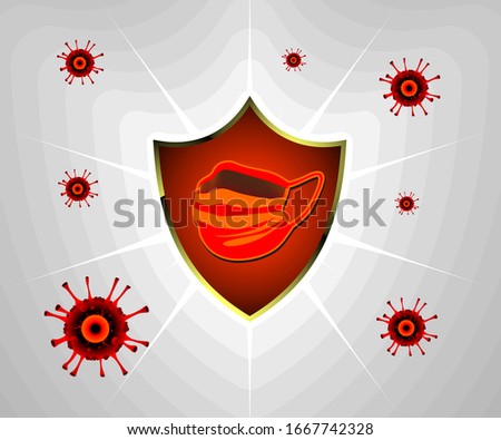 Illustration Featuring Common Viruses, corona , mers with Mask shield. Corona Virus Cell Vector Illustration. Good for template background, banner, poster, etc. 
