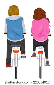 Ilustración con una pareja de personas en bicicleta lado a lado
