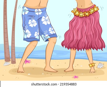 Illustration Featuring a Couple Doing the Hula