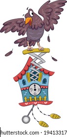 Illustration Featuring Cuckoo Clock Bird Attached Stock Vector (Royalty ...