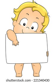 Illustration Featuring a Cute Baby Holding a Blank Board