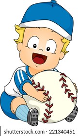 Illustration Featuring a Cute Baby Holding a Giant Baseball