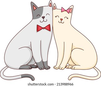 Illustration Featuring a Cute Cat Couple