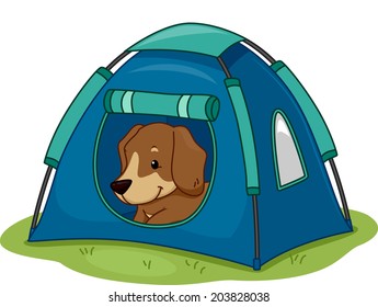 Illustration Featuring a Cute Little Dog in a Camping Tent