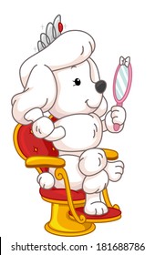 Illustration Featuring a Cute Poodle Gazing at its Reflection in the Mirror/