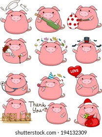 Illustration Featuring a Cute Set of Pigs