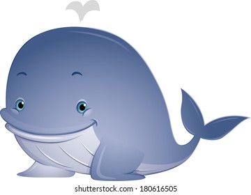 Illustration Featuring a Cute Whale with Water Spouting from its Blowhole