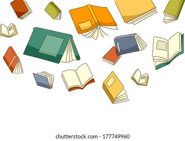 Illustration Featuring Different Books Falling from the Sky