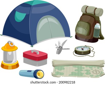 Illustration Featuring Different Camping Tools
