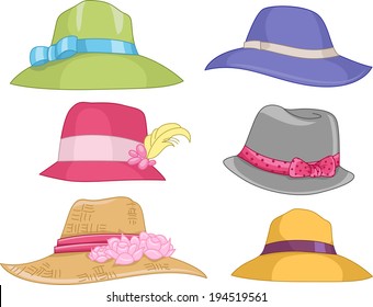 Illustration Featuring Different Designs of Women's Hats