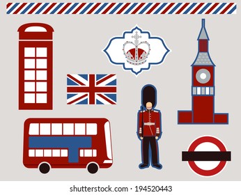 Illustration Featuring Different Elements Commonly Associated with London