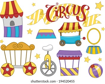 Illustration Featuring Different Elements Commonly Associated with Circuses