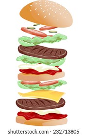 Ilustración Con Diferentes Fillings De Hamburguesa