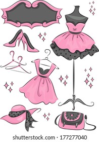 Illustration Featuring Different Items Commonly Found in Fashion Boutiques