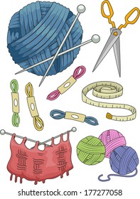 Illustration Featuring Different Items Commonly Used in Knitting