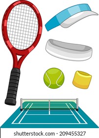 Illustration Featuring Different Lawn Tennis Items