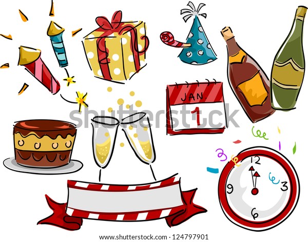 Illustration Featuring Different New Year Related Stock Vector (Royalty ...