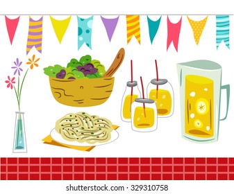 Illustration Featuring Different Party Decor and Party Food