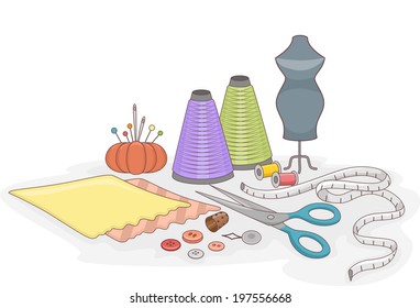 Illustration Featuring Different Sewing Materials