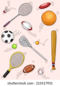 Illustration Featuring Different Sports Equipment