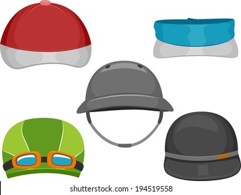 Illustration Featuring Different Types of Caps Worn by Athletes