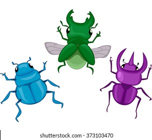 Illustration Featuring Different Types of Colorful Beetles