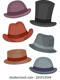 Illustration Featuring Different Types of Men's Hats 