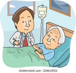 Illustration Featuring a Doctor Checking Up on His Elderly Patient