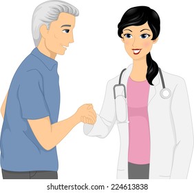 Illustration Featuring a Doctor and Her Elderly Patient Shaking Hands