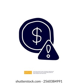 An illustration featuring a dollar sign inside a coin shape alongside an exclamation mark, suggesting a warning or alert related to finance.