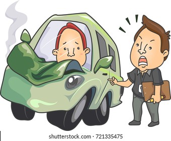 Illustration Featuring a Driving Instructor Scolding His Student After He Crashed the Car