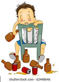 Illustration Featuring a Drunk Man Sitting on a Chair - Vector