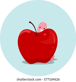 Illustration Featuring an Earthworm and an Apple Demonstrating the Meaning of the Word Behind