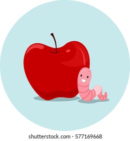 Illustration Featuring an Earthworm and an Apple Demonstrating the Meaning of the Word Near