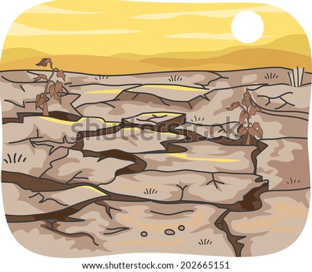 Illustration Featuring the Effects of Drought on an Expanse of Land