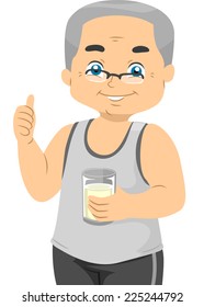 Illustration mit einem älteren Männchen, der ein Glas Milch hält