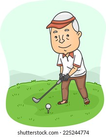 Illustration Featuring an Elderly Male Playing Golf