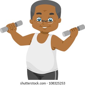 Illustration Featuring an Elderly Man Lifting Dumbbells
