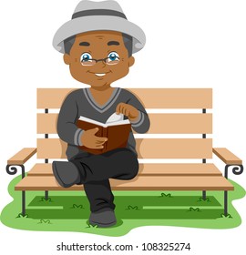 Illustration Featuring an Elderly Man Reading a Book