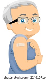 Illustration Featuring an Elderly Man Showing His Bandaged Arm